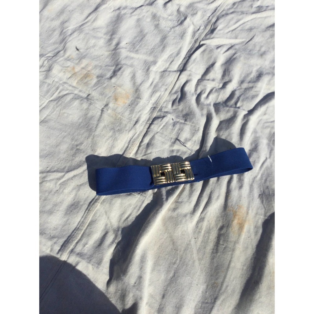 NEW Vintage womens fashion stretch dress belt cobalt blue gold buckle 80s 90s
